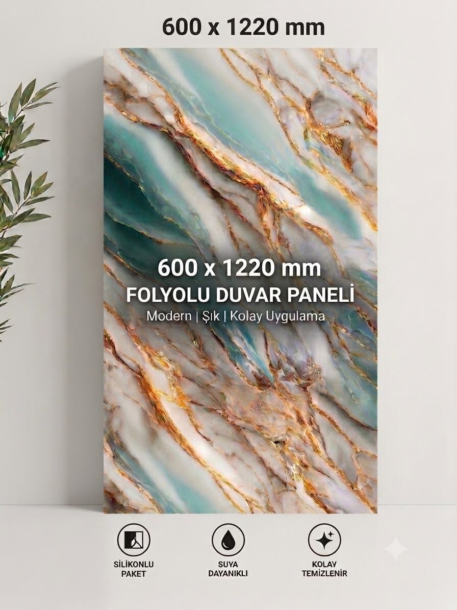 PVC MERMER OASİS GOLD ROCK 30118L/ 122X60- 4 PARÇA PANEL(1 ADET SİLİKON DAHİL)