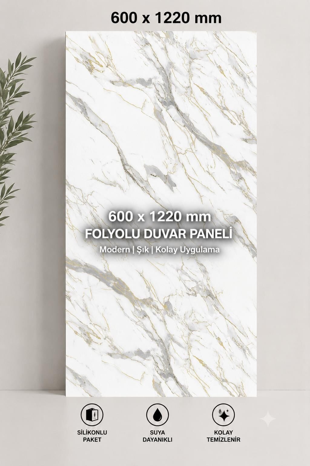 PVC MERMER GILD FISH BELLY WHITE KBJ1-3082-1/122X60-4 PARÇA PANEL(1 ADET SİLİKON DAHİL)
